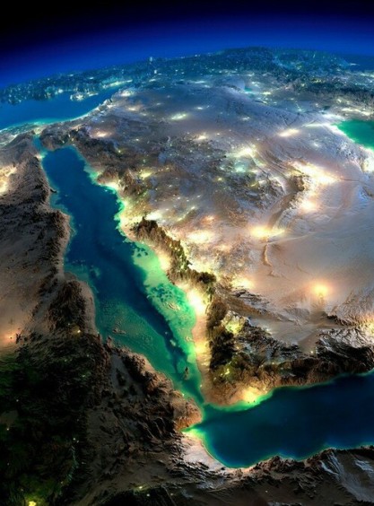 Seen from Outer Space - Amazing picture of beautiful Saudi desert with cities big and small glistening in the night